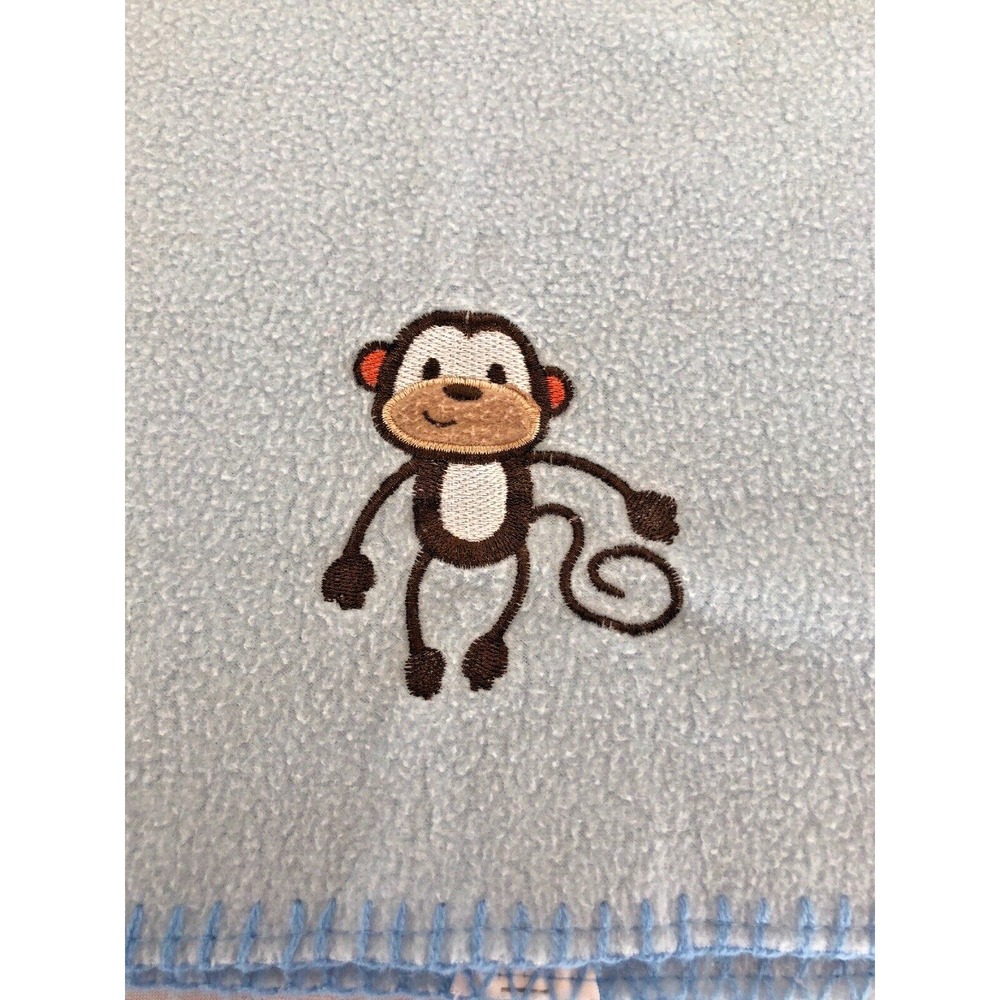 Garanimals Blue Baby Boy Blanket embroidered Monkey  30x40" plush